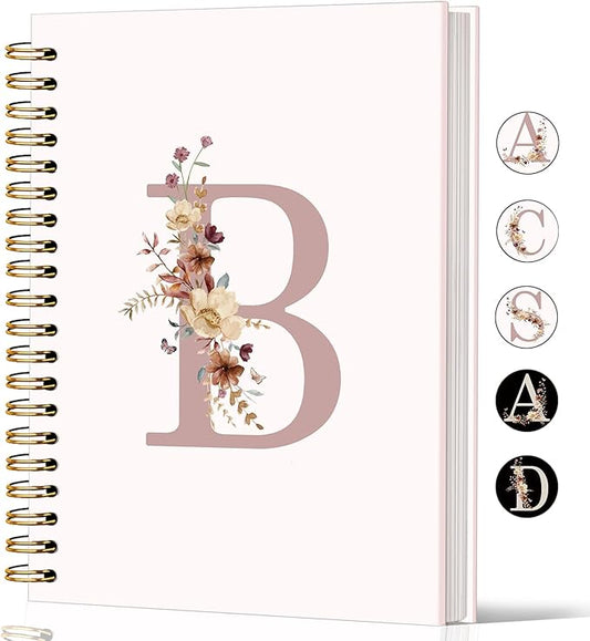 Lacama Pink Initial Letter B Notebook, Aesthetic Wildflower Personalized Journal Spiral Notebook, Customized Monogrammed Gifts, Birthday Gifts for Women, School Supplies, Office Supplies 5.5x8.3