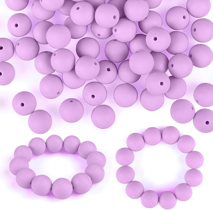 ASTARON 100 Pcs 15mm Silicone Beads for Keychain Making, Taro Purple Silicone Beads Bulk Round Rubber Beads for Bracelets Beadable Pens Decorations Crafts Supplies