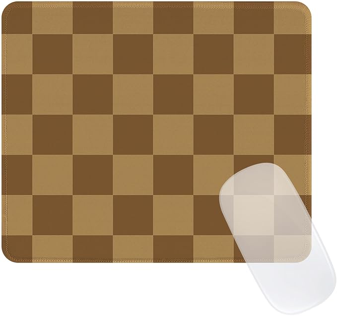 Cute Brown Mouse Pad,Retro Checkered Pattern Mousepad,Square Aesthetic Plaid Waterproof Grid Mouse Mat Design, Non-Slip Rubber Base Computer Funny Boho Small Mouse Pads, Desk Accessories