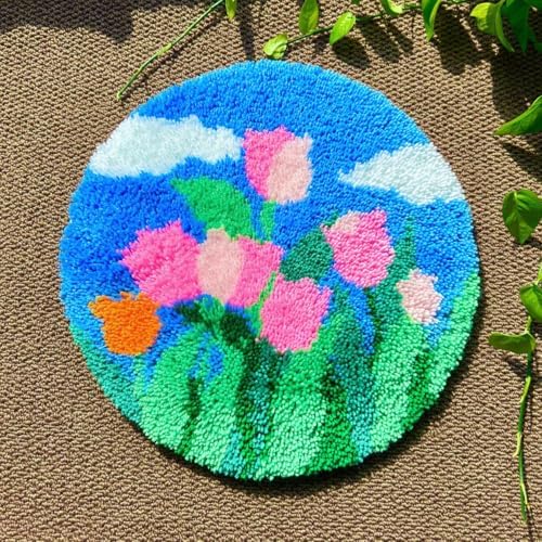 MeoobkCraft Latch Hook Rug Kits for Adults, Tulip Latch Hook Kit, DIY Floral Beginner Craft, Home Decor 19.7x19.7in - Image 2