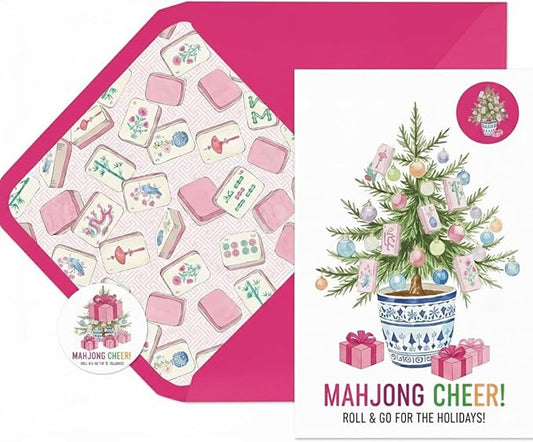 CHONNFEASTT® 48PCS Mahjong Greeting Cards Set - 12 Artistic Chinoiserie Blank Note Cards with 12 Envelopes & 24 Luxury Seal Stickers - Elegant Mahjong Gifts for Women, Game Night, Birthday, Thank You