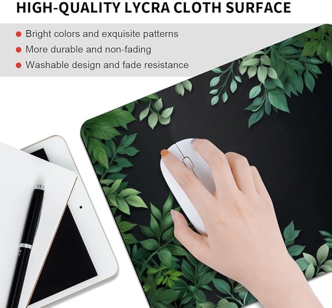 Cute Leaves Pattern Floral Texture Mouse pad, Square Waterproof and Anti Slip Mouse pad for Office laptops