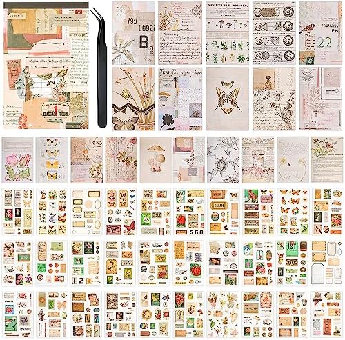 Vintage Journal Stickers - Aesthetic Sticker Book for Journaling & Scrapbooking - 50 Sheets with 30 Stickers & 20 Papers for Bullet Journals by Ahmagen