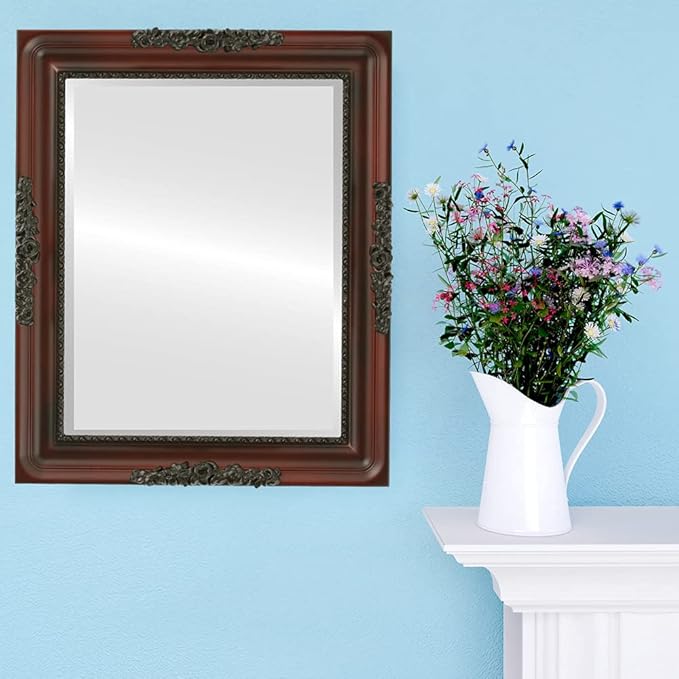 OVALCREST Rectangle Beveled Wall Mirror for Home Decor - Versailles Style - Rosewood - 22x28 Outside Dimensions