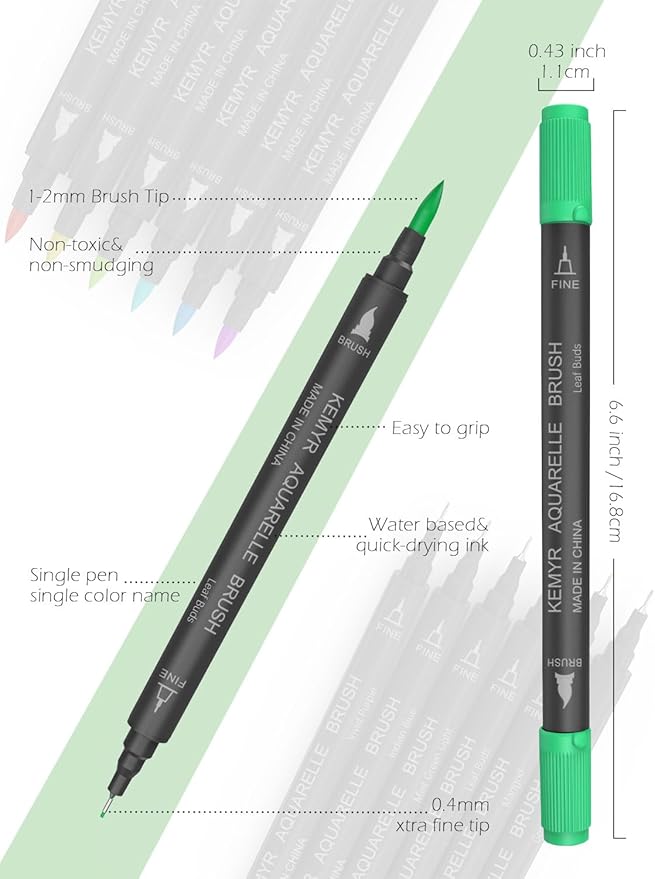 Markers for Adult Coloring Books: 120 Color Dual Tip Fine & Brush Pens - Water-Based Coloring Marker for Adults Drawing Sketching Bullet Journal Writing Lettering No bleeding
