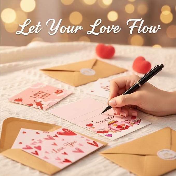 Couples Romantic Heartfelt Paper Love Cards Set 6 Mini Greeting Notes with Envelopes, Express Affection for Any Occasion