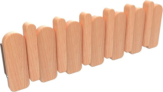 Wall Mounted Coat RackHooks Piano Key Hangers Natural Solid Wood Hanger Non-Woven Fabric Clothes Hangers for Closet, Kitchen, Bedroom, Bathroom, Entryway (Moon-Beech, 6 Hooks)