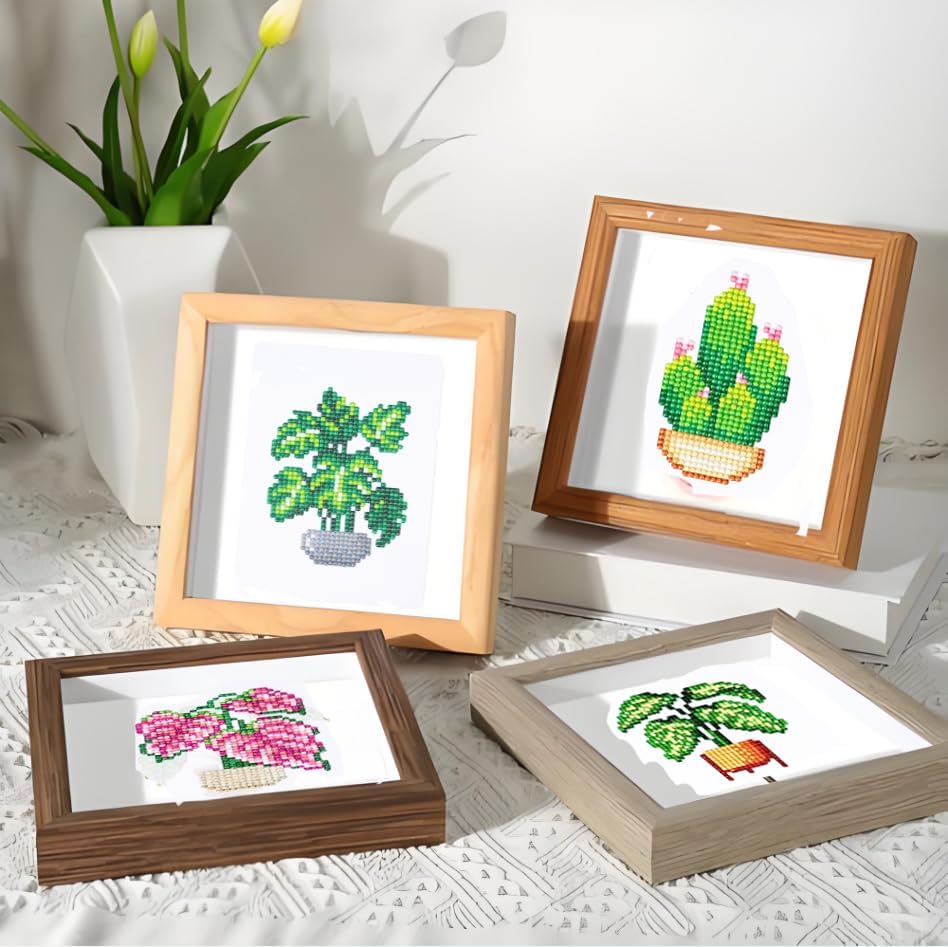 Apomelo 12pcs Small Diamond Art Kits Green Plants, Round Drill Mini Small Diamond Art Kits for Adults Beginners,Mini Diamond Art for Home Wall Desktop Art Decor, 6X8 inches - Image 3