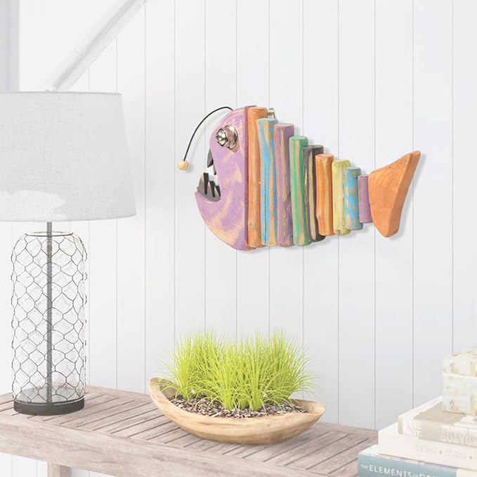 Mint Bucket Brands Driftwood Fish Nautical Wall Decor - Handmade Wooden Rustic Coastal Wall Art for Living Room, Bedroom, Office, Bathroom - Ocean Beach Decoration (Blinker)