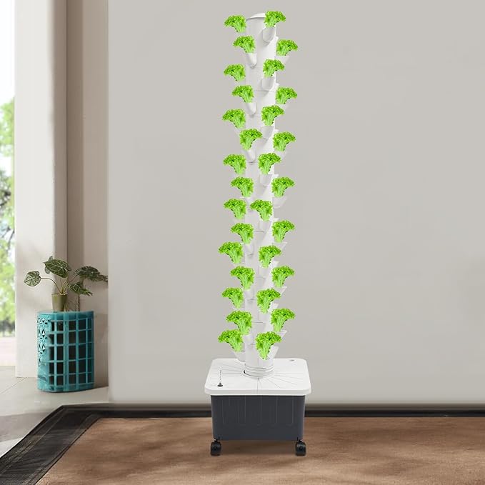 LOYALHEARTDY Hydroponics Growing System Kit, Vertical Hydroponic Tower with Water Pump & Wheels, 15 Layer 45 Plants Sites Indoor Gardening System for Vegetable, Strawberries, Lettuce
