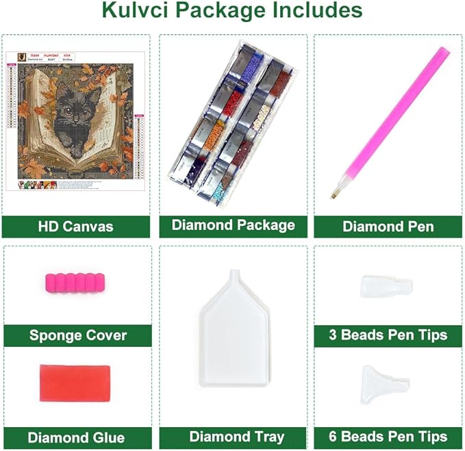 Kulvci Black Cat Diamond Painting Kits for Adults, Diamond Art Kits for Beginners, 5D DIY Full Drill Gem Craft for Home Decor Gift 12x12inch