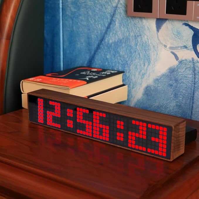 Adventurers Digital Alarm Clocks for Bedrooms, Black Walnut Clocks for Living Room with Big Numbers,Auto Brightness,Adjustable Alarm Volume,Auto DST,Temperature, Humidity, Air Pressure (Red)