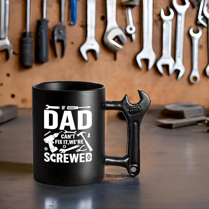 Novelty Fathers Day Dad Gifts from Daughter Son Wife kids, Funny Coffee Mug with Wrench Handle for Dad, Unique Father's Day Birthday Christmas Gifts Present for Men Husband Grandpa Gift Ideas