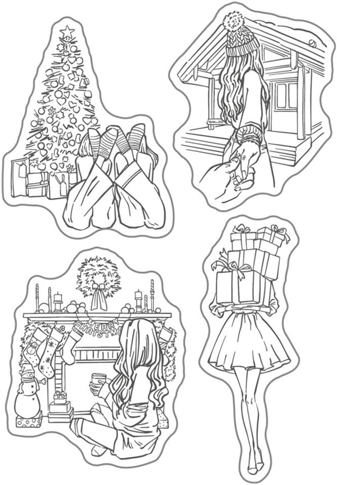 Christmas Women's Friendship Box Stamps and Cutting Dies for Card Making DIY Transparent Silicone Clear Stamp and Metal Die Cuts Sets for Scrapbooking Paper Greeting Cards Decor Seals Craft Supplies