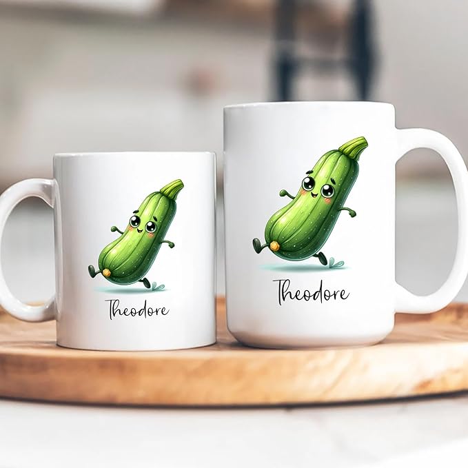 Zucchini Ceramic Mug, Personalized Name Mug Gifts For Men Women Vegetable Enthusiast, Zucchini Lover Cup, Custom Vegetable Travel Coffee Mug 11Oz 15Oz, Zucchini Vegetarian Mug Gift, Vegan Tea Cup