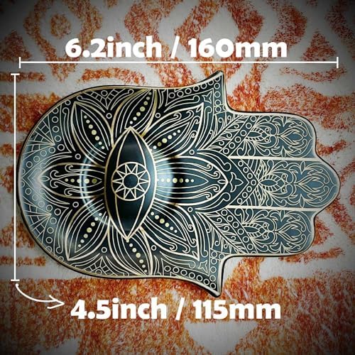 Exquisite Small Ceramic Jewelry Tray - Trinket Dish Evil Eye Decor, Gold Plate Ring Holder, Modern Boho Home Essentials, Perfume Organizer, Witchy, Aesthetic Room Decor (Black Hamsa) - Image 6
