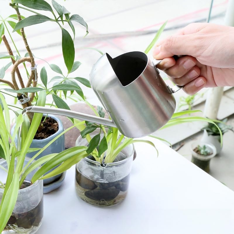 Mini Watering Can Stainless Steel Long Spout 10oz/300ml Small Watering Can for Indoor Desk Plants Outdoor Flowers Succulents Garden Watering Pot Gardening Tool（Sliver） - Image 3