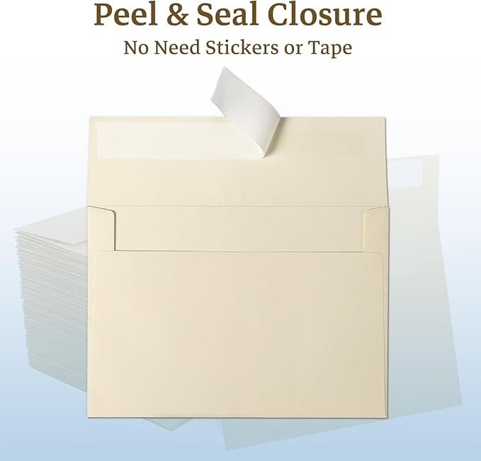 Cream Folded Blank Cards and Envelopes, Goefun 4.25 x 5.5 Ivory Cardstock and A2 Envelopes Self Seal 100 Pack for Wedding, Invitations, DIY Greeting Cardstock, Thank You Cards & All Occasion