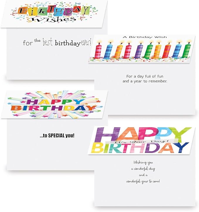 Current Confetti Fun Happy Birthday Greeting Card Set - Value Pack of 20 Cards With White Envelopes, 10 Designs, Large 5" x 7" Assortment