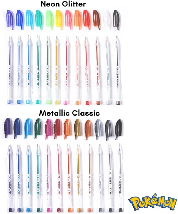 Innovative Designs Pokemon Gel Pens Set for Kids, 24 Pack with Glitter Gel Pens, Cute Pens for Girls and Boys