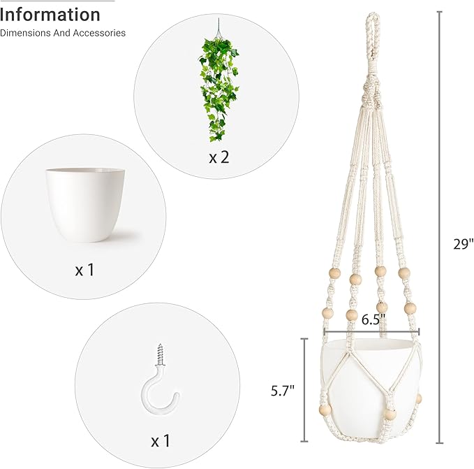 Dahey Fake Hanging Plants Artificial Decor Macrame Hanger with Artificial Vines in Pots Greenery for Wall Ceiling Bedroom Bathroom Indoor Home Decor, 1 Pack