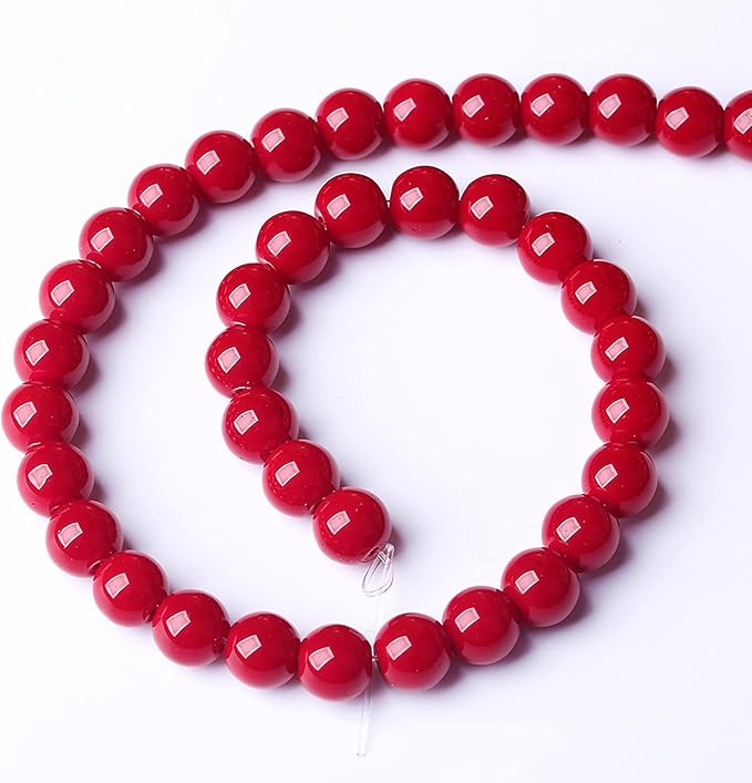 8mm 90pcs Pomegranate Red Glass Gemstone Beads Natural Round Loose Stone Healing Power for Jewelry Making 32" 2 Strand