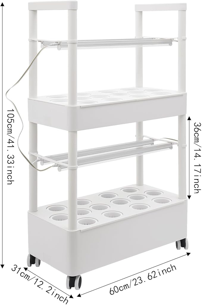 Hydroponics Growing System,28-Hole Indoor Herb Garden Kit with 4 LED Grow Light, 2-Tier Indoor Plant System,Auto Water Circulation & 7.39Gal Water Tanks (No Seed,White, 2Layer-28Pods)