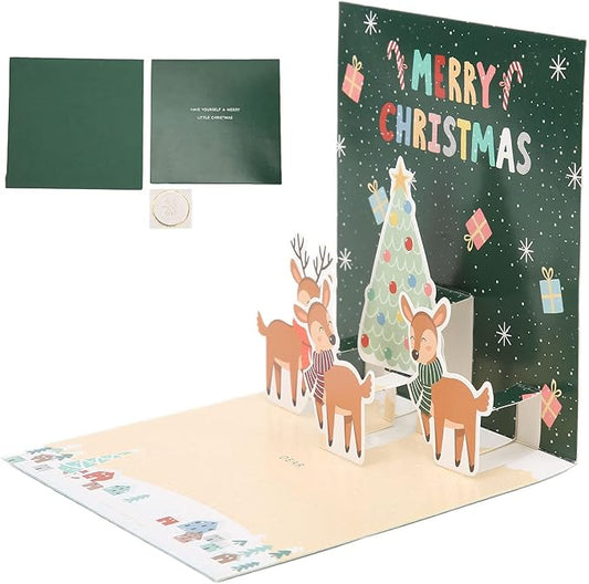 3D Greeting Cards,Christmas Party Card Sets,Greeting Three Dimensional Christmas Special Decorative Paper with Envelope Sticker (Type F)