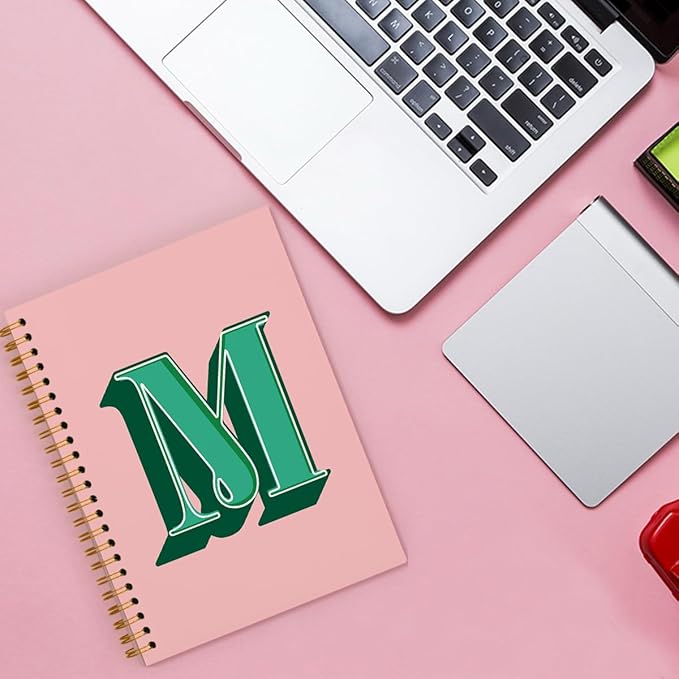 ShowDraven Initial Pink Notebook Journal For Girls, Personalized Custom Cute Notebook Journals for Women Teen, Customized Monogrammed Gifts for Women Teen, Hardcover Spiral Notebook Letter M 5.5 x 8.3Inch