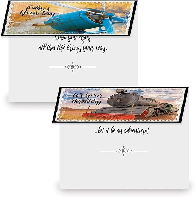Current Vintage Transport Birthday Greeting Cards - Set of 20 (2 each of 10 Designs), 5 x 7 Inches, Sentiments Inside, Envelopes Included, Assortment Set