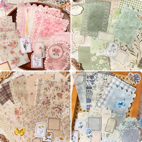 400 Pcs Floral Scrapbook Paper & Stickers, 4 Packs Scrapbook Supplies Kit, Junk Journal Scrapbooking Paper for Journaling, Scrapbooking Embellishments, Planner, Card Making by Flartmo