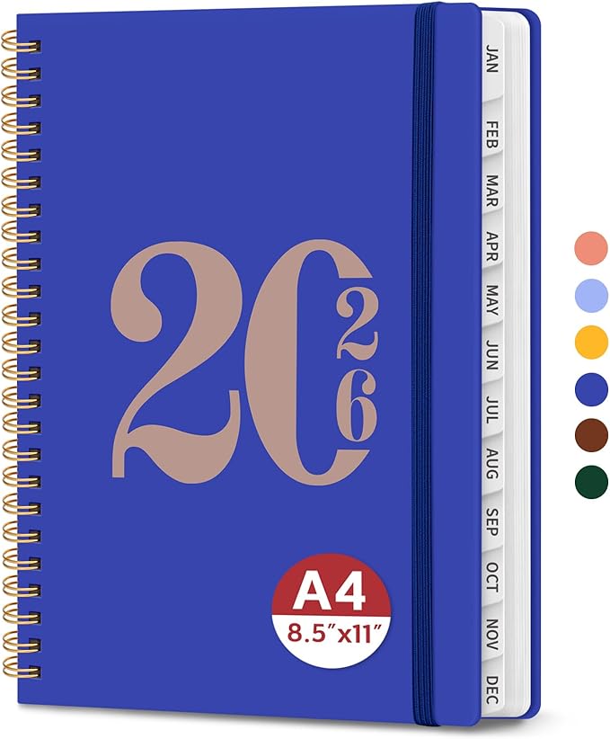 2026 Planner, Weekly and Monthly Calendar Planner for Women, Jan 2026 - Dec 2026, Hardcover Planning Agenda book with Tabs, Spiral Bound, Inner Pocket, Perfect for School Office Supplies, 8.5" x 11" - Royal Blue
