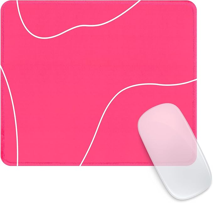 Seorsok Square Aesthetic Cute Line Mouse Pad,Office Home Personalized Mouse Mat Design,Waterproof Mousepad,Non-Slip Rubber Base Computer Mouse Pads for Wireless Mouse,Hot Pink