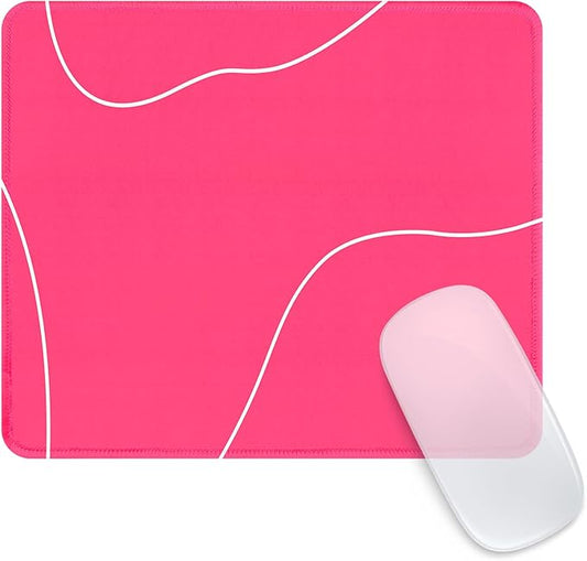 Seorsok Square Aesthetic Cute Line Mouse Pad,Office Home Personalized Mouse Mat Design,Waterproof Mousepad,Non-Slip Rubber Base Computer Mouse Pads for Wireless Mouse,Hot Pink