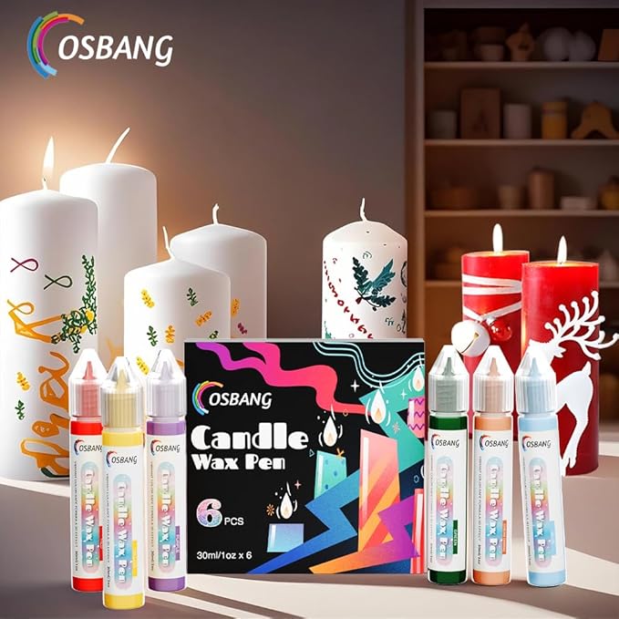 Candle Wax Pen, 6 Vibrant Colors Wax Pen Set, Beginner-Friendly for Festival, Birthday Candle Decorating, Blessing Writing & More DIY Crafts(30ml/1oz*6)