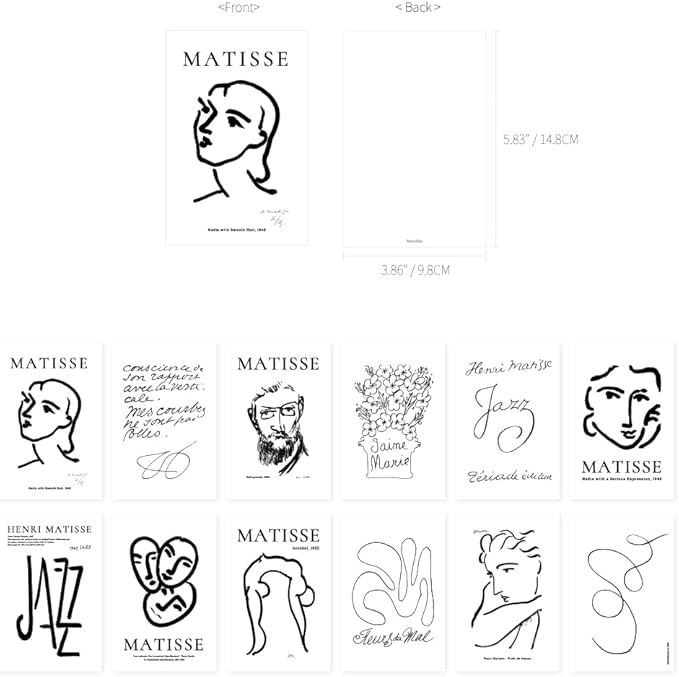 Monolike Henri Matisse Drawing Single card - mix 12 pack, It consists of 12 famous paintings by Henri Matisse.