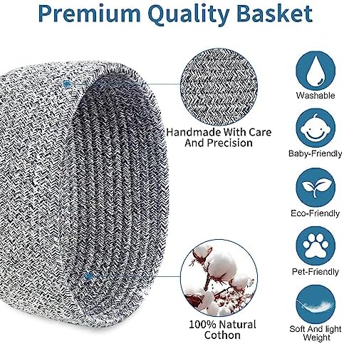 【2 Pack】ABenkle Small Woven Baskets, Tiny Oval Shallow Storage Baskets, Mini Cotton Rope Empty Decorative Basket, Boho Little Organizer Bins for Bathroom, Cat Dog Toy Gifts Baskets - Image 3