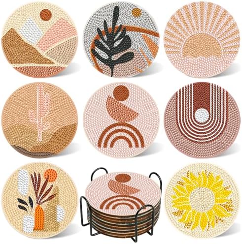 DOTSOPS 8 Pcs Landscape Diamond Painting Coasters with Holder for Beginners by DOTSOPS
