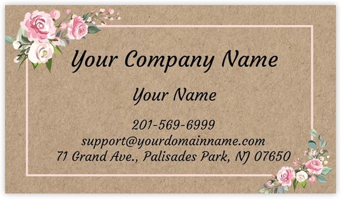 Custom Premium Business Cards 100 pcs Full color - Printed on 16pt(350gsm) or14pt (308gsm) Classic matte paper, Made in The USA (Kraft-Floral)