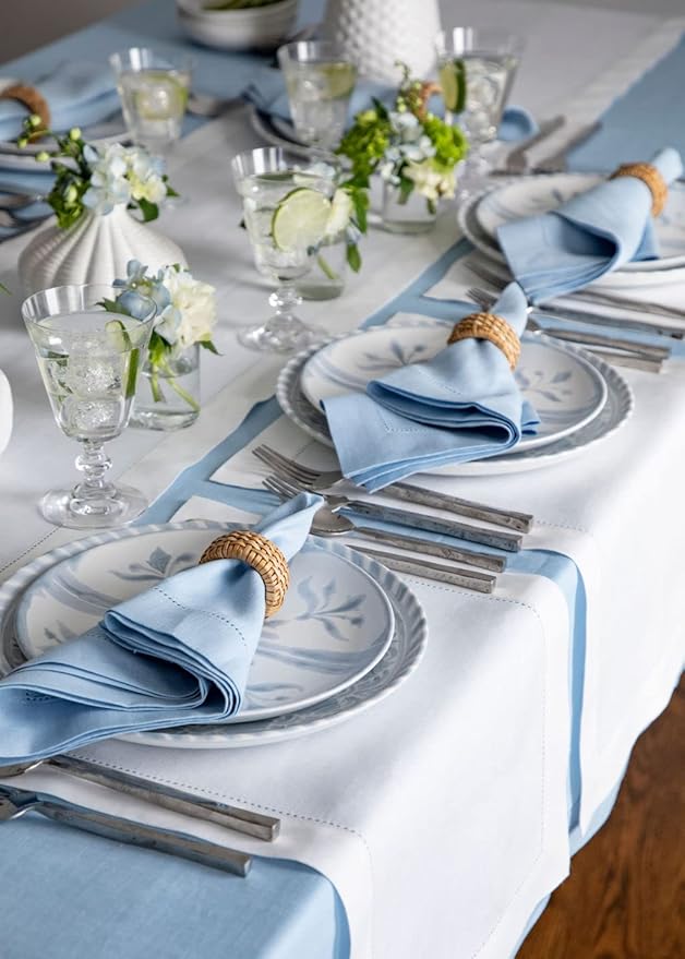 Solino Home Linen Cloth Placemats Set of 6-100% Pure Linen Hemstitch White Placemats 14 x 19 Inch - Classic Hemstitch Table Place Mats for Winter, Valentines, Spring, Easter