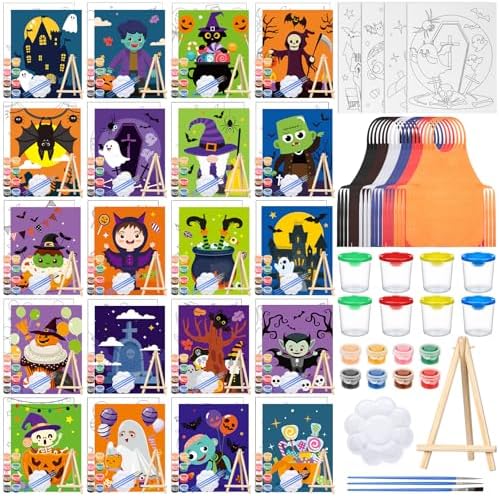 Sherr 140 Pcs 20 Set Pre Drawn Canvas Painting Kit, Halloween by Sherr