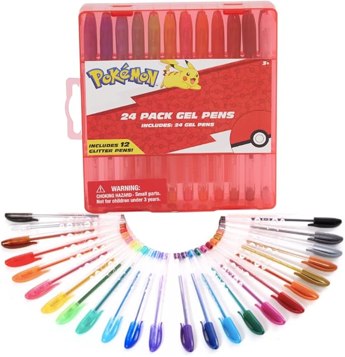 Innovative Designs Pokemon Gel Pens Set for Kids, 24 Pack with Glitter Gel Pens, Cute Pens for Girls and Boys
