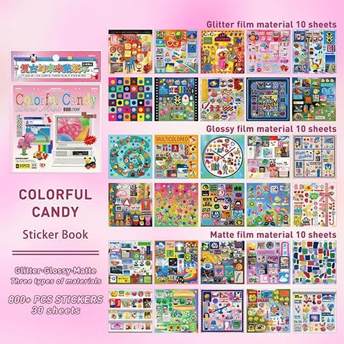 30 Sheets DIY Sticker Book for Junk Journal Supplies, Cyberpunk Retro Futuristic Scrapbook Stickers with Glitter Glossy Matte Foil, 125x125mm Pink for Scrapbooking Journaling - Image 3