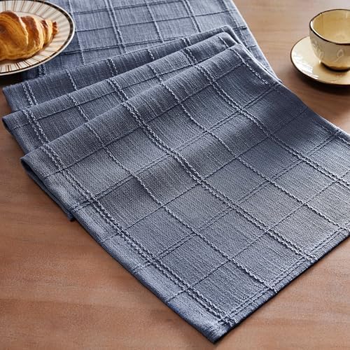 ZeeMart Linen Checked Farmhouse Table Runner, 13x36 Inches Blue by ZEEMARTONLINE