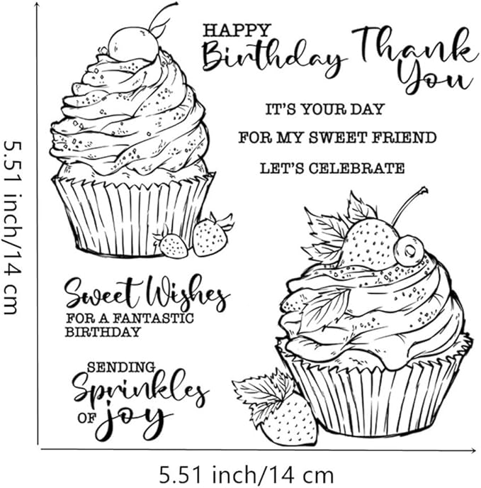 Birthday Cupcake Strawberry Stamps and Cutting Dies for Card Making DIY Transparent Silicone Clear Stamp and Metal Die Cuts Sets for Scrapbooking Paper Greeting Cards Decor Seals Craft Supplies