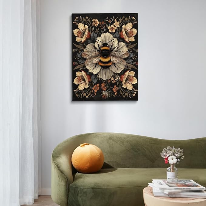 Vintage Bees Poster William Morris Wall Art Print,Vintage Floral Cottagecore Decor Mid Century Dark Academia Decor Botanical Canvas Print for Office Bedroom Living Room 24x36in Unframed poster