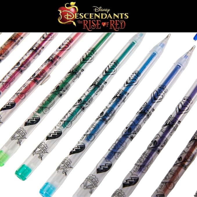 Disney Descendants the Rise of Red Gels Pen Set for Kids, 24 Pack with Glitter Gel Pens, Cute Pens for Girls