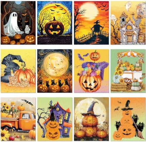 Sherr 12 Pcs Pre Drawn Canvas for Adults,Halloween,8 x 10 Inch by Sherr