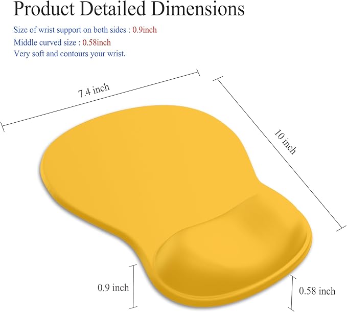 Gel Mouse Pad with Wrist Rest, Ergonomic Concave Wrist Support Mousepad with Non-Slip PU Base & Smooth Surface Comfortable Desk Accessories Mat for Office, Home Gaming and Study (07 Yellow)