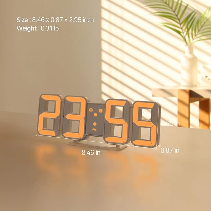 mooas 3D Pure mini Orange LED Clock, Multi-Function LED Clock (Calendar, Alarm, Temperature) (8.5" Orange Table Alarm Clock)